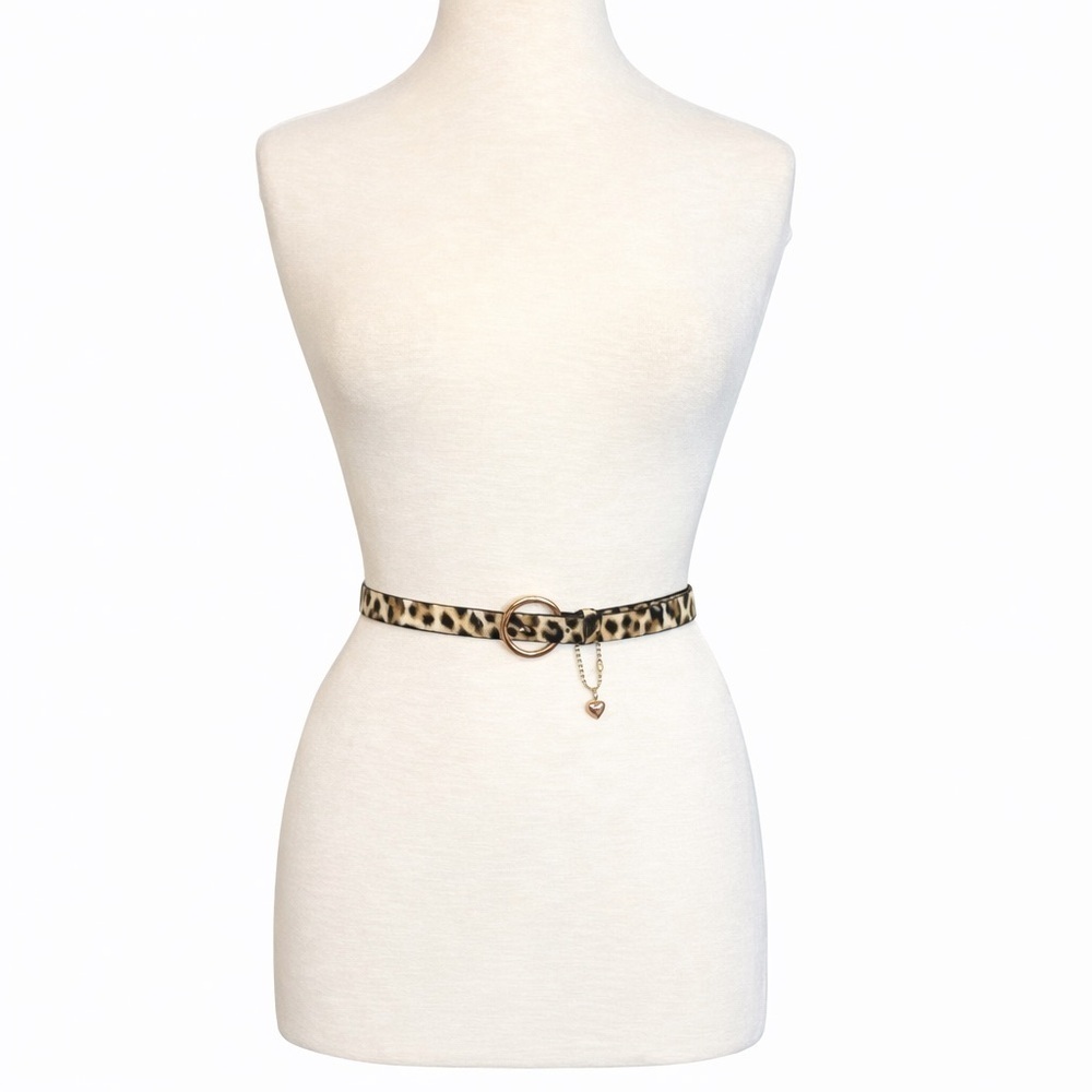 Juicy Couture Leopard Print Belt. Gold Hardware Heart Logo Charm Mob Sz. L/XL - Picture 5 of 6